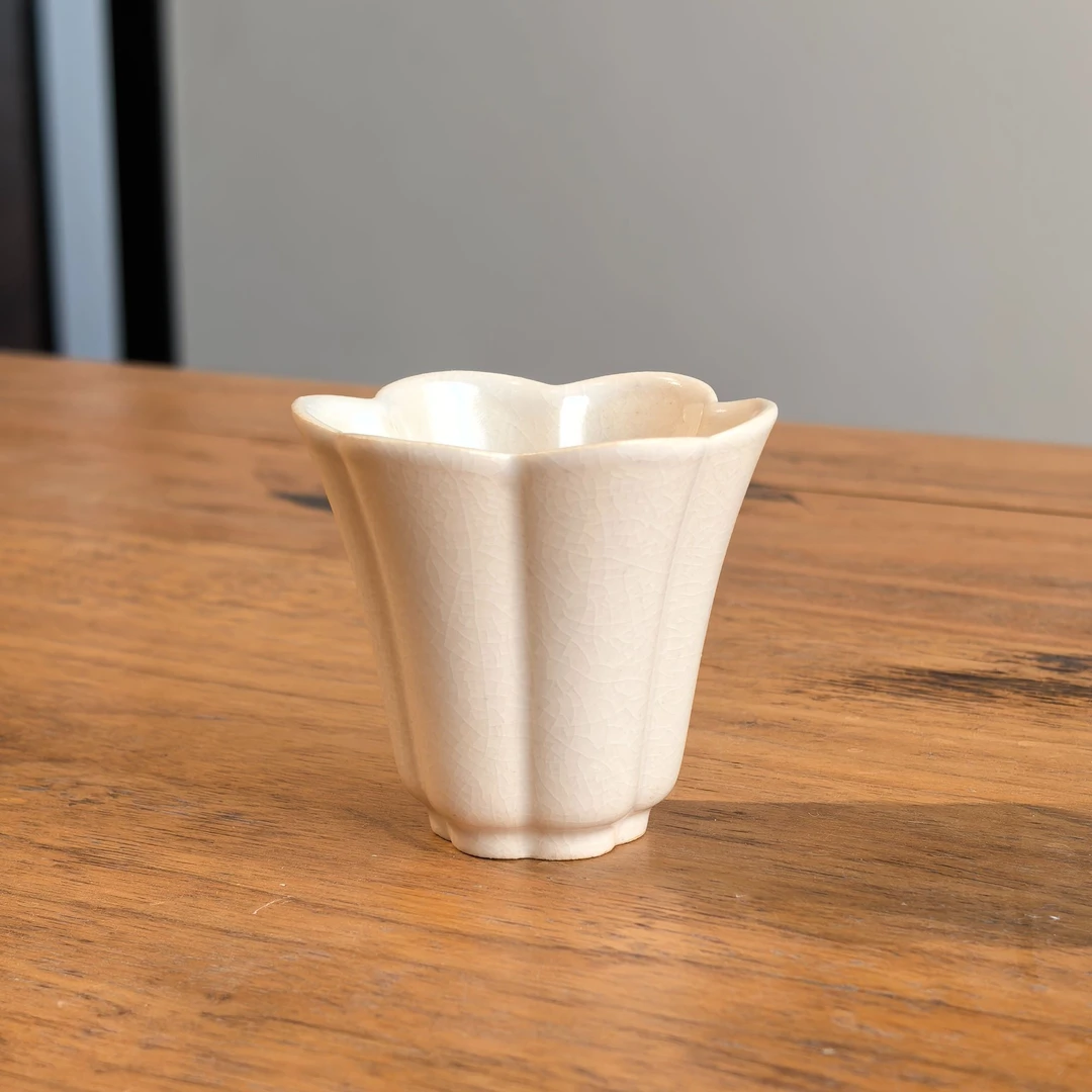 景德镇霖松堂草木灰系列陶瓷主人杯花口杯喝茶单杯可养开片