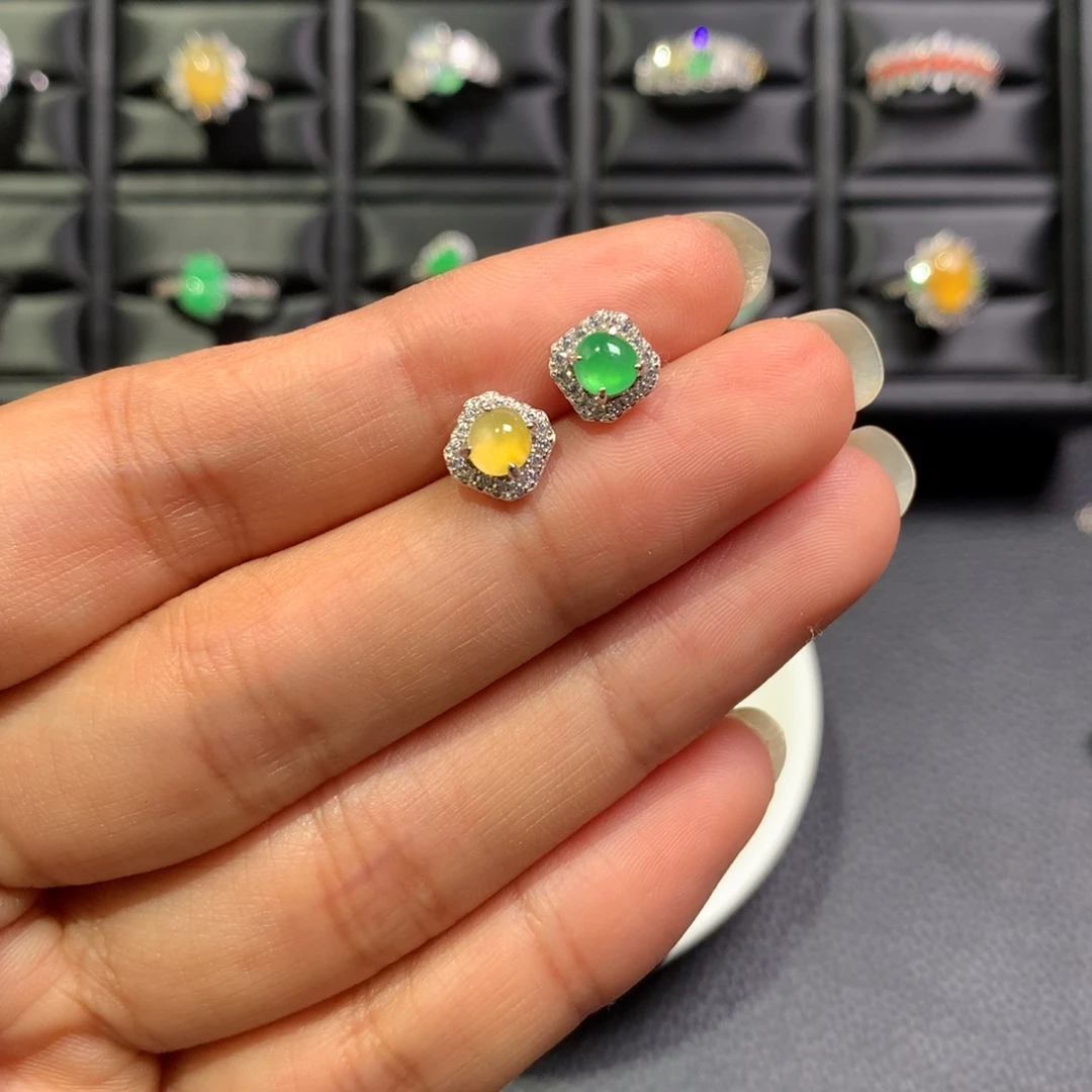 翡翠银S925镶嵌耳饰