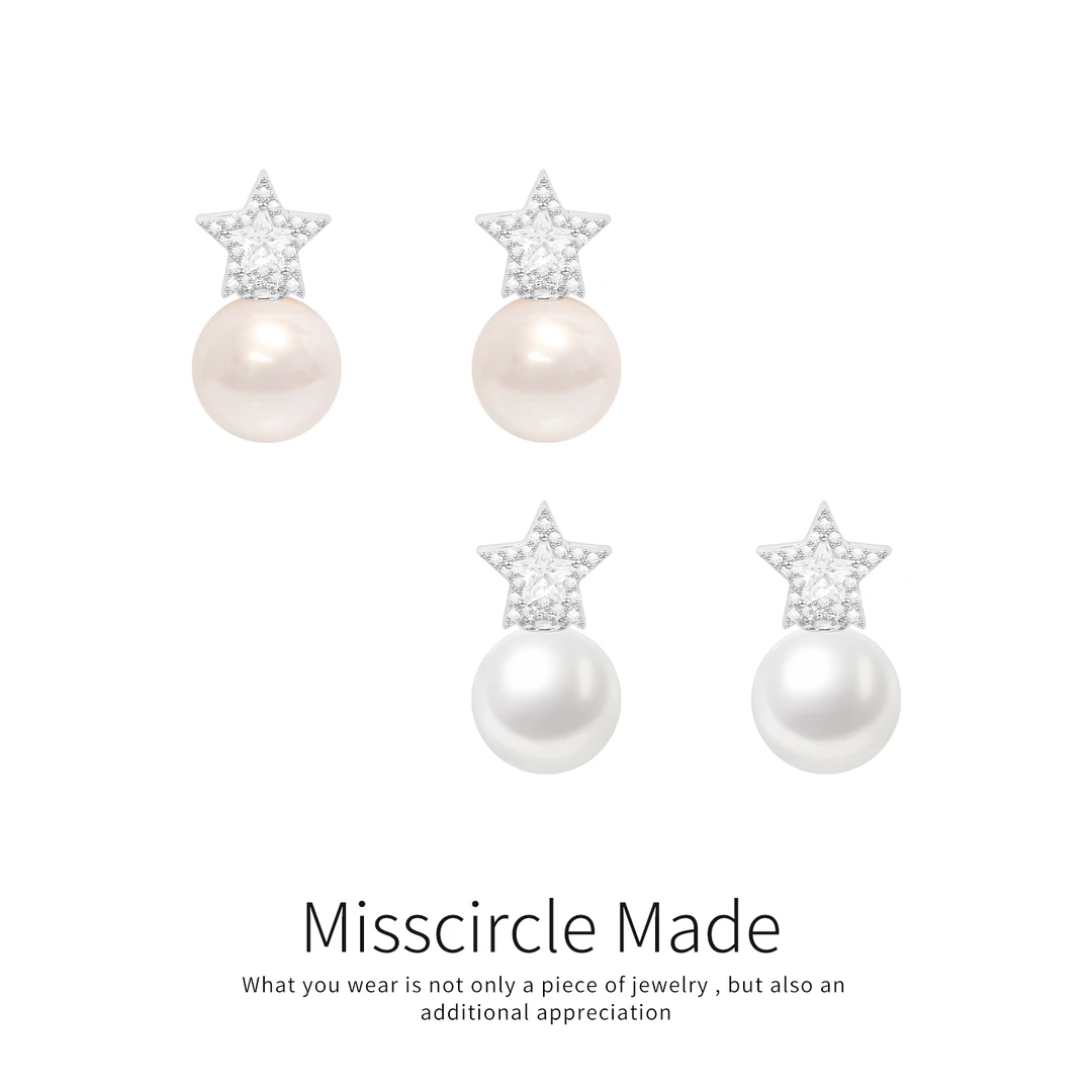 Misscircle Made 铜合金合成锆石耳饰 五角星珠珠耳环女可爱2442