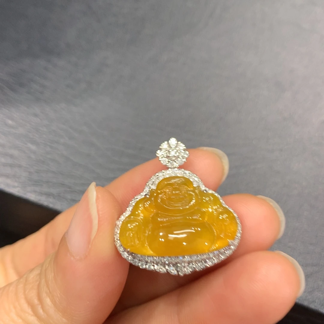 翡翠18K金镶嵌吊坠(不含链)