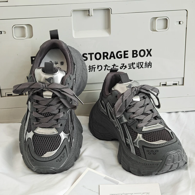 巫六七女鞋新款老爹鞋2025秋冬厚底增高百搭防滑网面学生时尚鞋