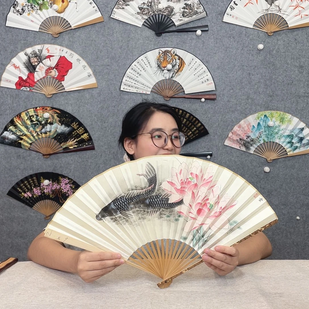 国画95寸梅妃-纯手绘-文玩扇骨（默认粘好）