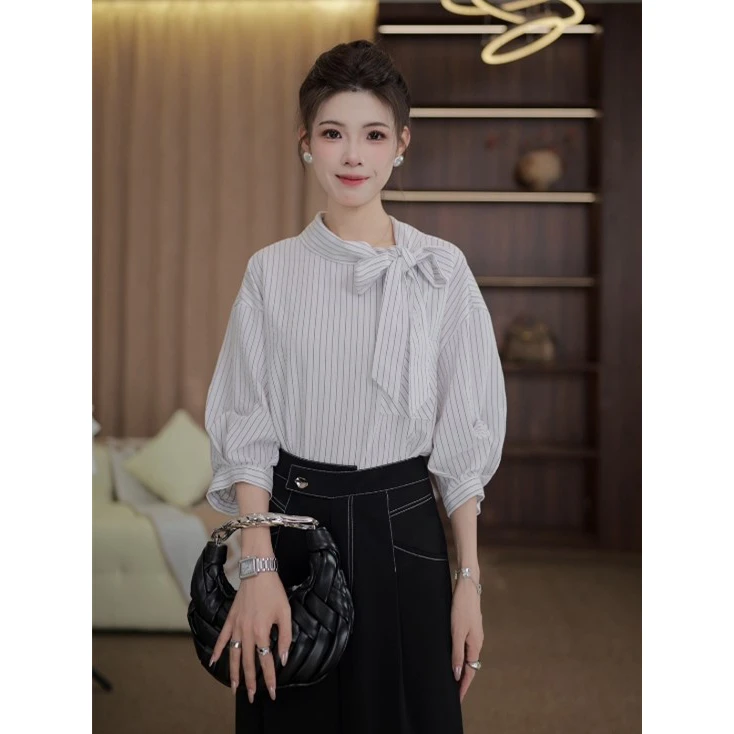 TITI定制【凯蒂甜心】轻奢气质条纹短袖衬衫宽松显瘦上衣TL3903344
