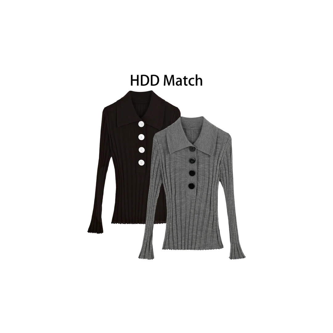 HDD- "针织定义" 羊毛 秋季女款修身显瘦针织POLO上衣 Y8837