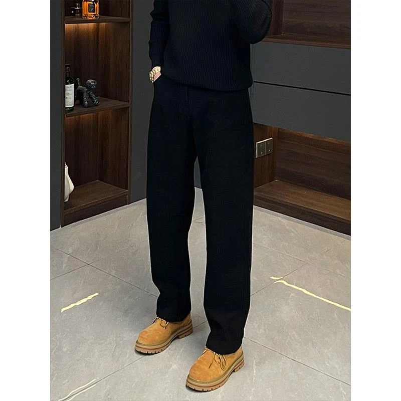 轻奢痞帅男装加绒牛仔裤男款冬季潮牌弯刀显瘦裤子休闲窄版直筒裤