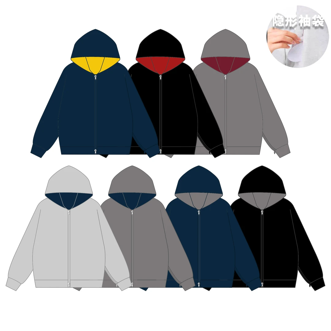 Rosepoem秋冬国潮牌美式双色对复左袖口袋宽松休闲男女款卫衣外套