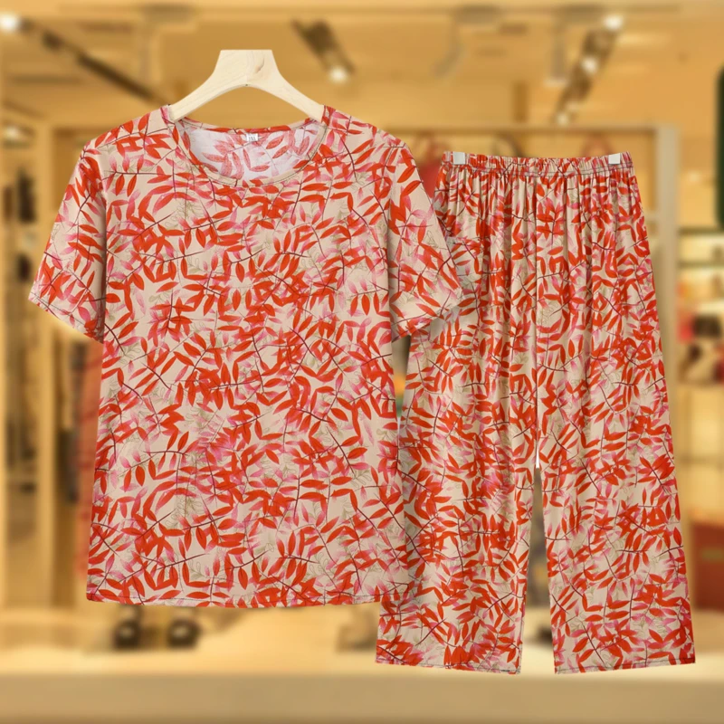 奶奶夏装短袖套装冰丝女中老年人衬衫妈妈夏季舒适老太太凉快衣服