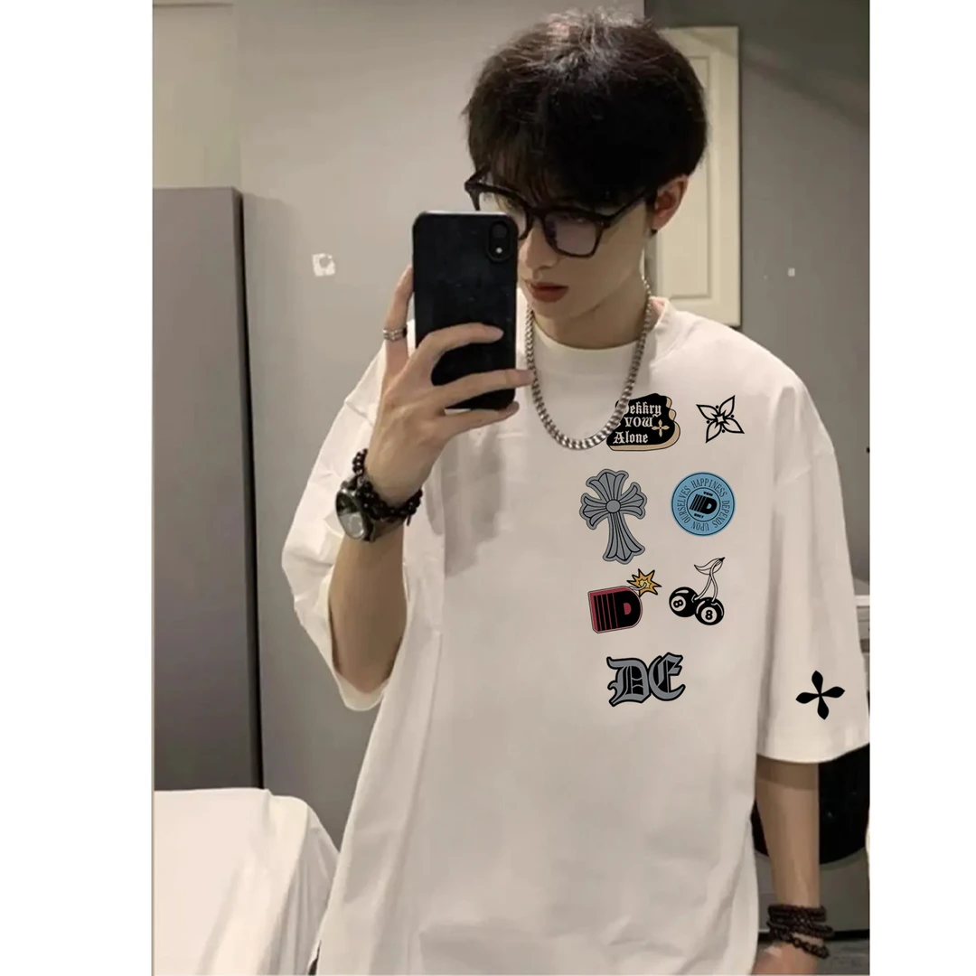 labzaa美式创意设计感印花短袖t恤男女夏季ins休闲宽松情侣款上衣