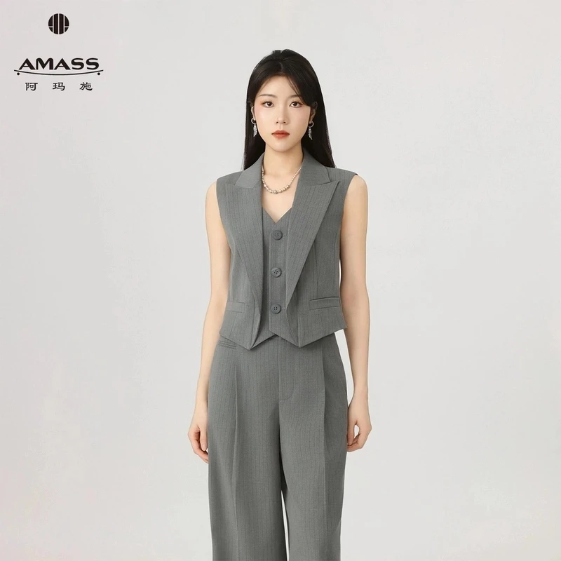 AMASS/阿玛施老钱风西装内搭坎肩挺括时尚高知率性显瘦马甲540045