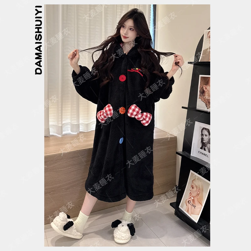 冬季新款2025爆款加绒加厚连帽开衫可外穿睡衣女睡袍家居服