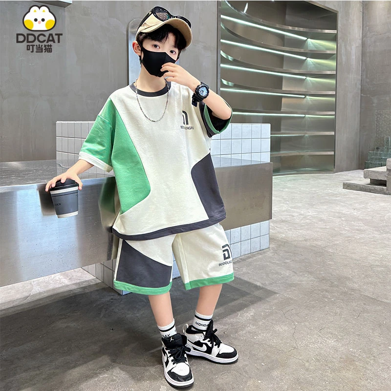 ddcat/叮当猫男童套装夏装2025新款儿童休闲运动短袖大童衣服夏季