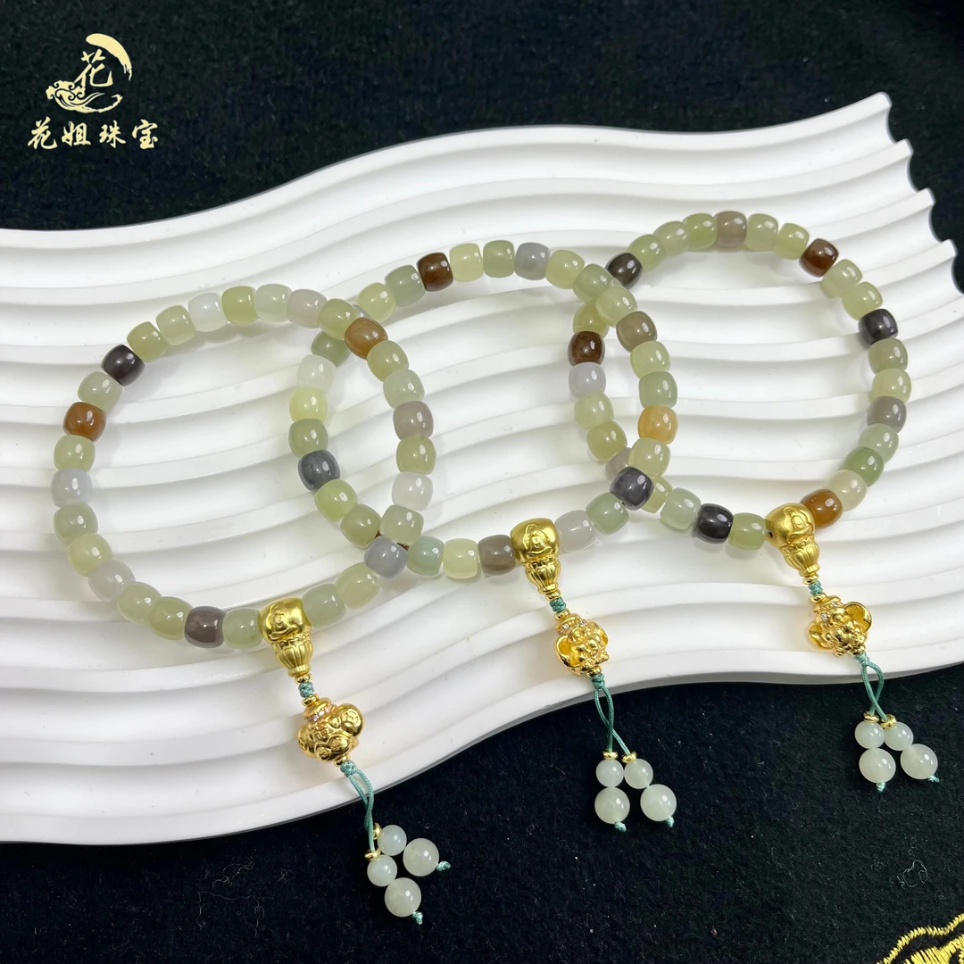 B82天然和田玉多宝直切手串7mm多样性发其一 设计款极限弧手串