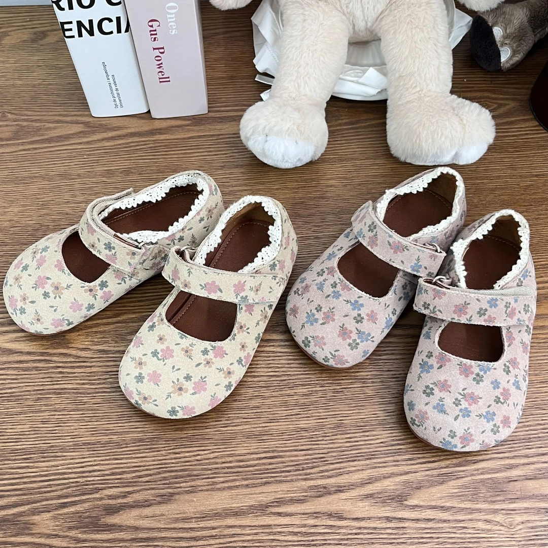 【Golden cherry】女童蕾丝反绒魔术贴印花鞋BR2460