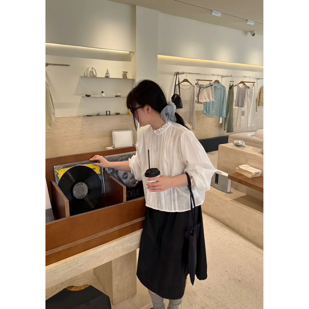 31036#UPONE#简简单单的韩系小清新花边领小衫(福利)