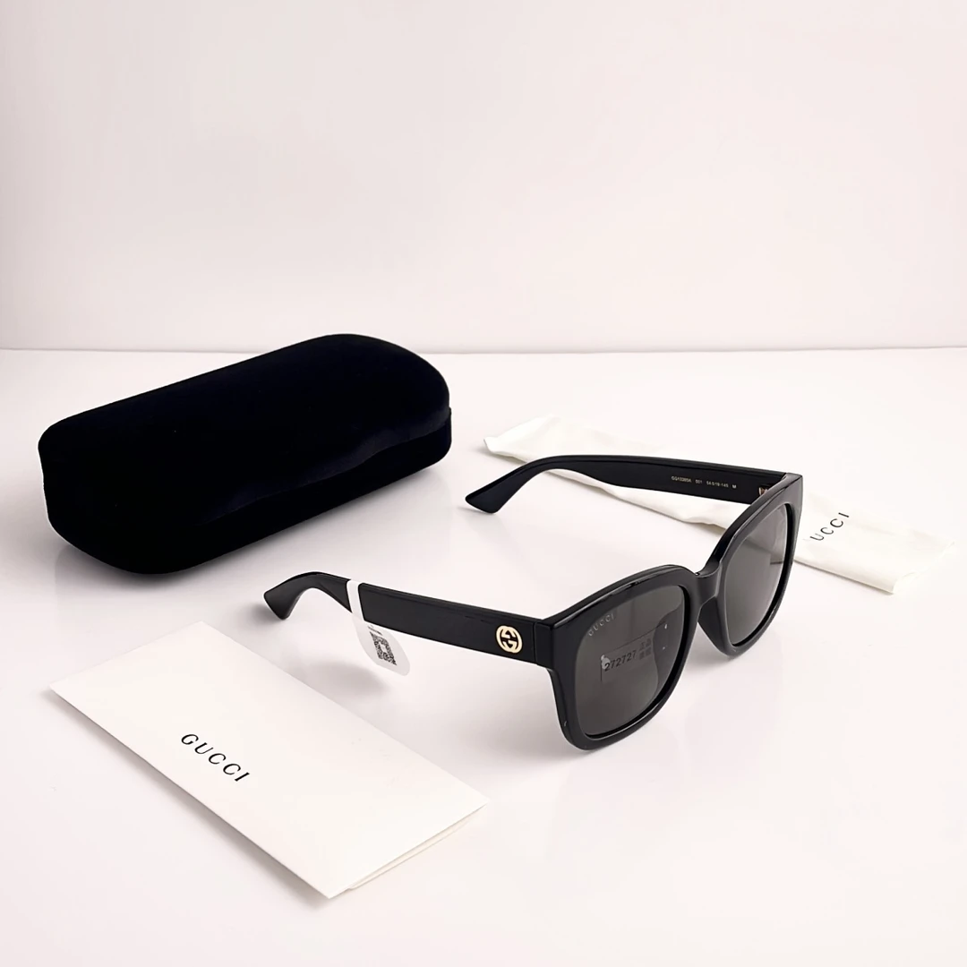 未使用 GUCCI/古驰 【九筒奢品】黑色板材金色双G墨镜/7763