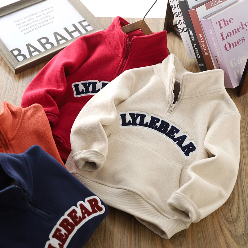 男童加绒卫衣冬装2025新款儿童双面绒加厚打底衫字母保暖洋气上衣