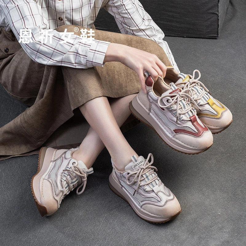 【轻便柔软-头层牛皮（跟高4.5厘米）】2025新时尚百搭女士民族风运动