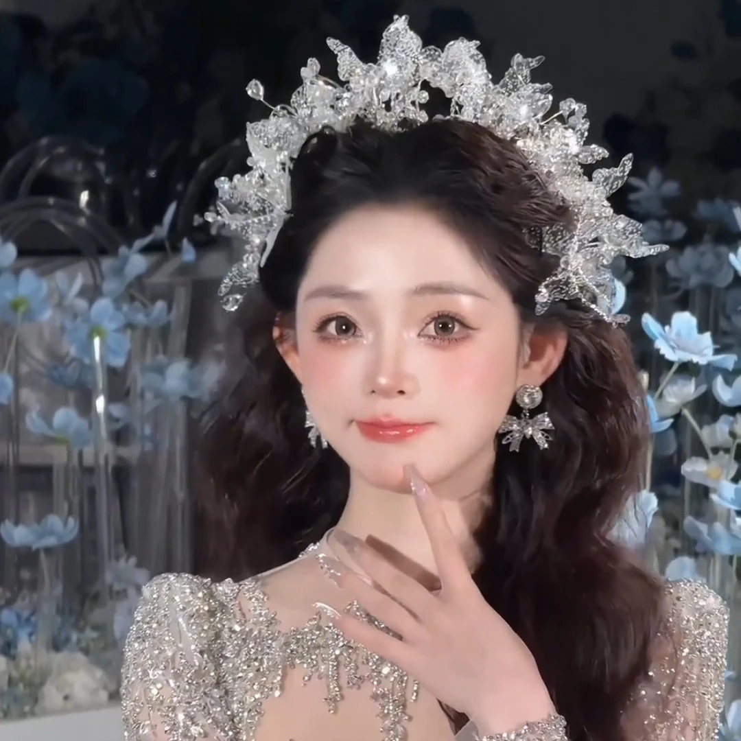 超仙凝胶蝴蝶皇冠发饰日韩婚礼新娘结婚纱跟妆旅拍头饰配饰