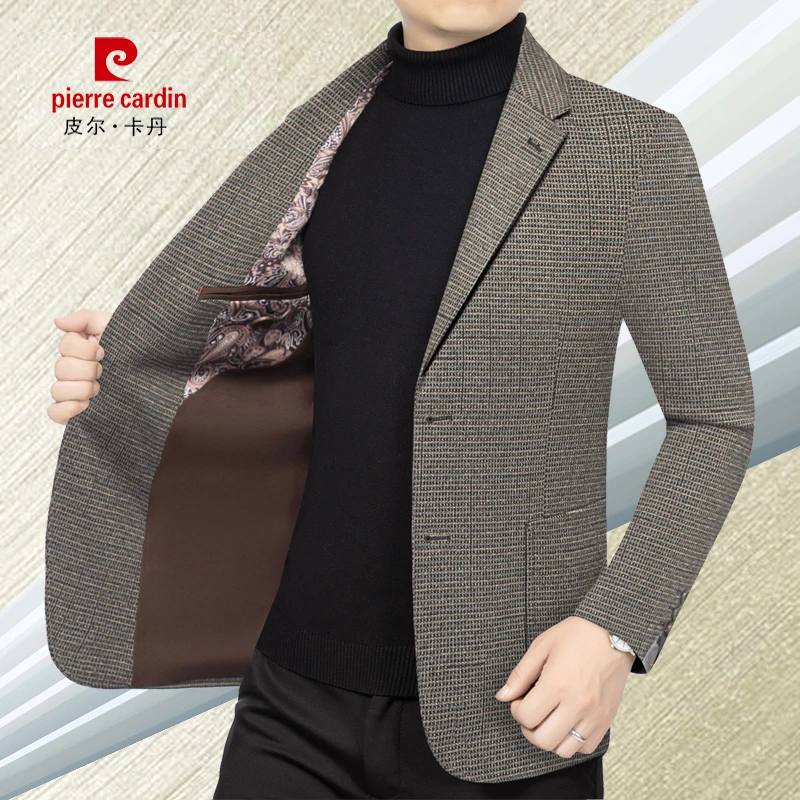 免熨烫皮尔卡丹男装休闲西装外套中年男士春秋薄款单西上衣爸爸装