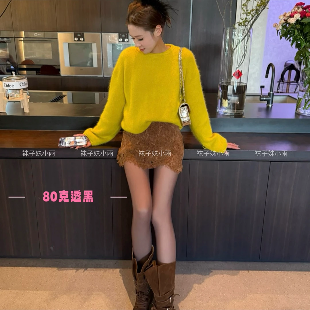 【小雨】80克不加绒（25度至10度）秋冬假透肉打底裤黑透肤连脚01