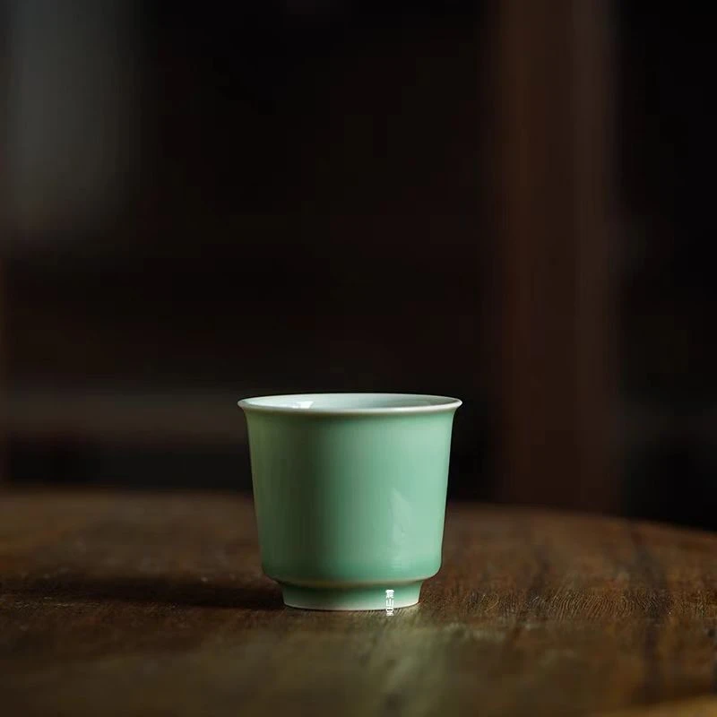 震山堂色釉翠绿主人杯薄胎单个大号透明杯子个人专用茶杯品茗杯
