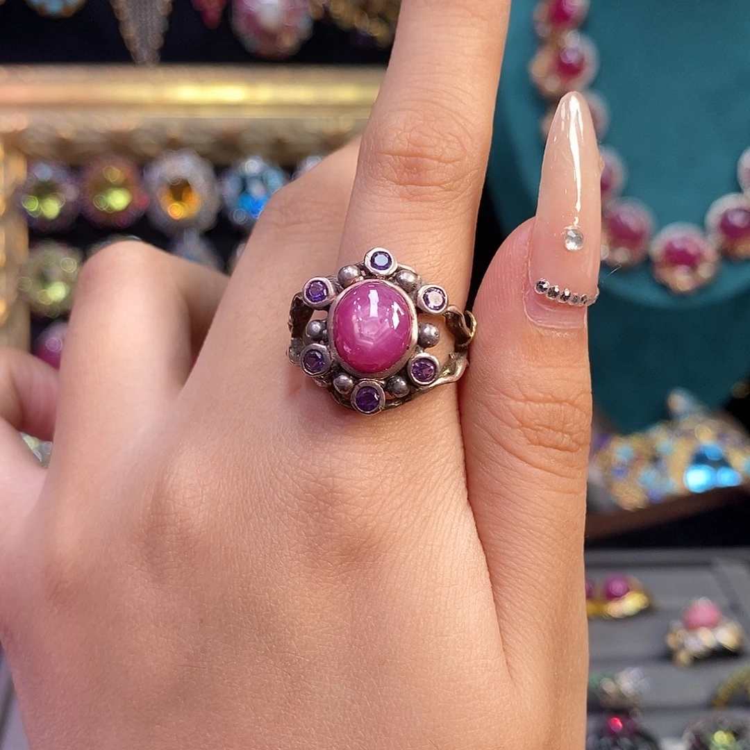 红宝石戒指银S925镶嵌