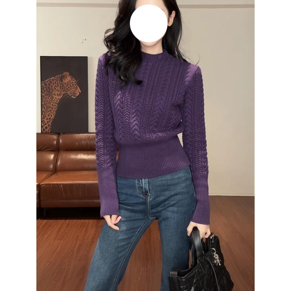 【秋冬穿搭】韩系麻花纹针织衫女收腰显瘦打底衫毛衣高级感法式复古