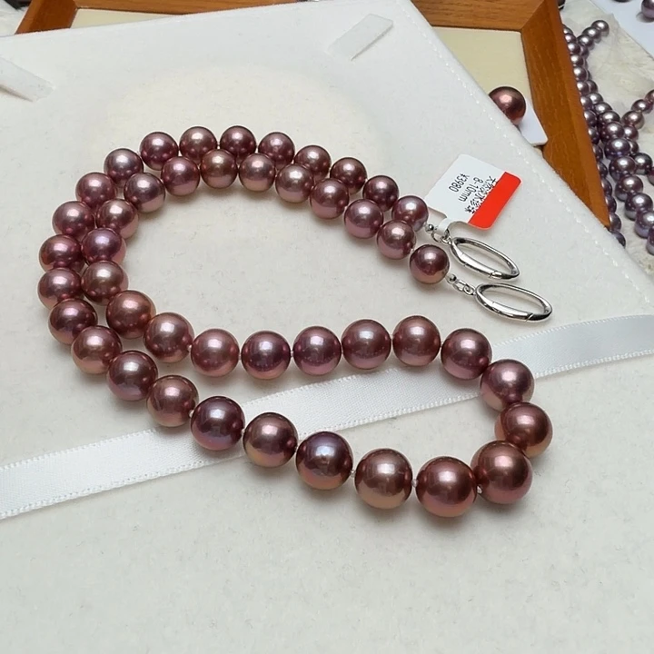 银S925镶嵌淡水珍珠颈饰8-10正圆拉菲酒红