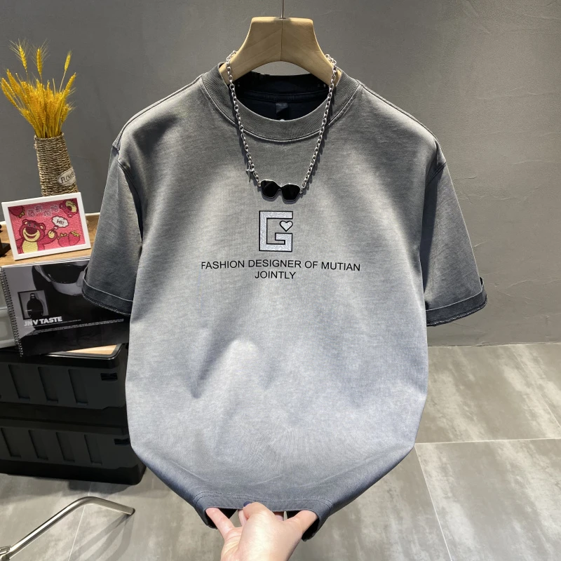 潮牌重磅纯棉做旧脏脏短袖T恤男春夏季新款美式宽松时尚短袖T恤
