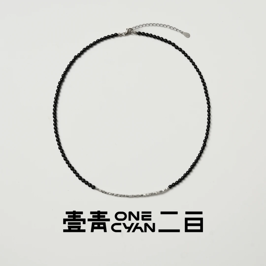 吊坠925银 《澜烁》黑色串珠手工小众碎银子项链