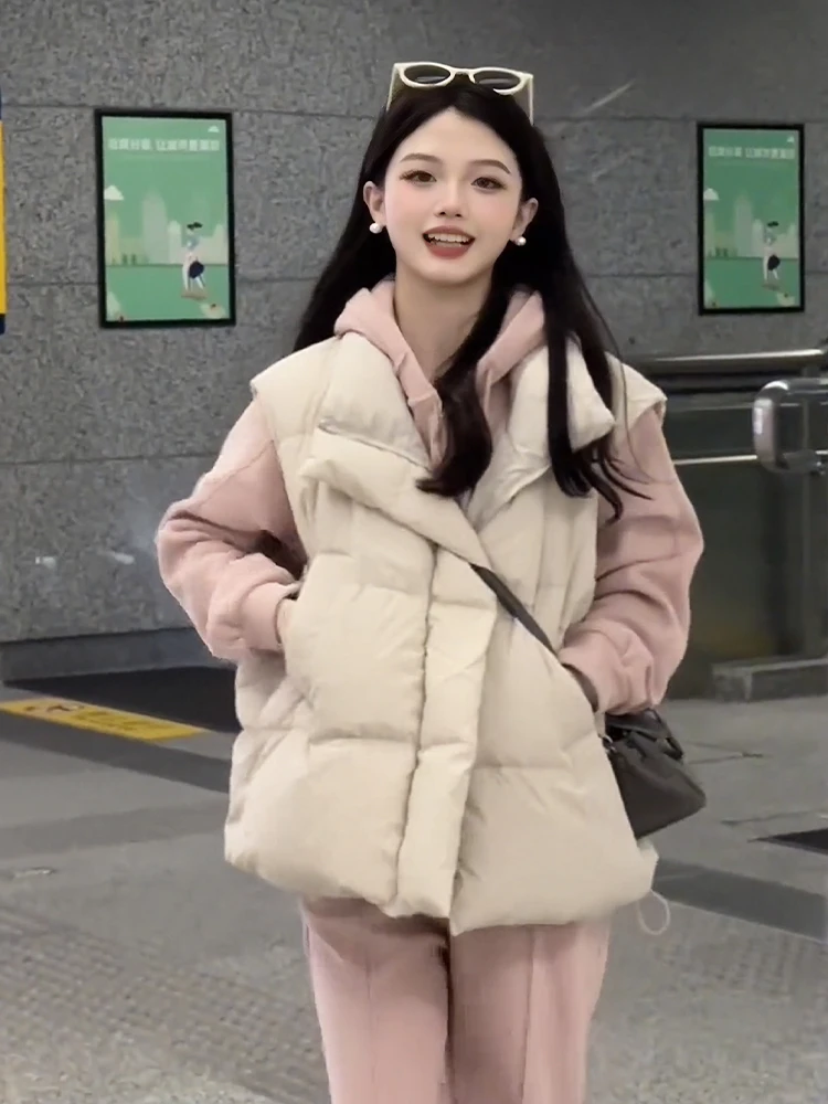 加厚立领白鸭绒羽绒马甲外套女2025冬季新款宽松休闲保暖马夹背心