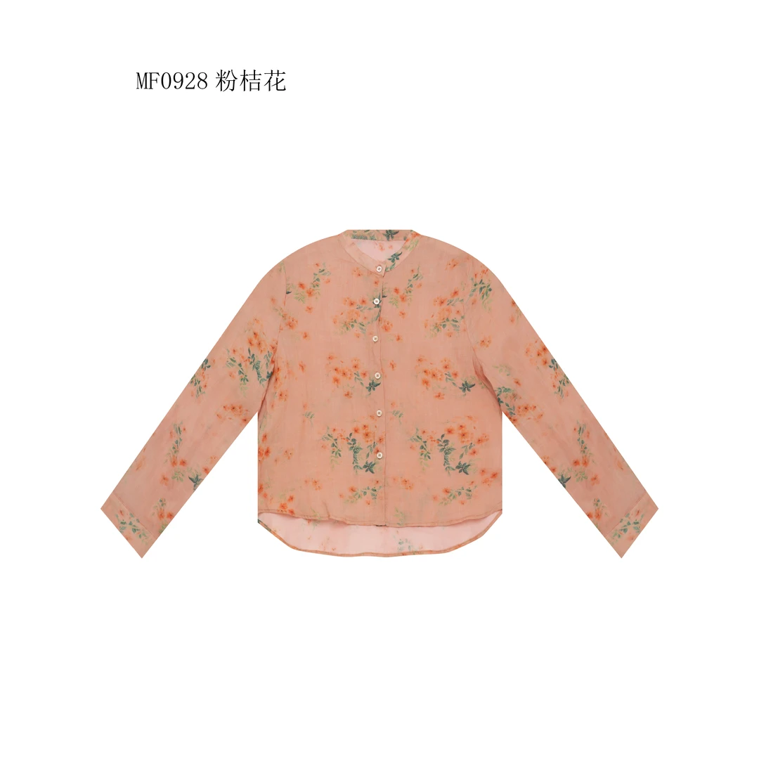 【麻訪家】MF0928粉桔花文艺印花休闲百搭长袖开衫上衣