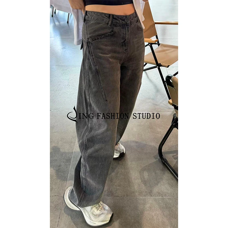 《牛逼卡拉斯牛仔裤》690255高腰宽松牛仔裤女裤时尚休闲裤直筒长裤
