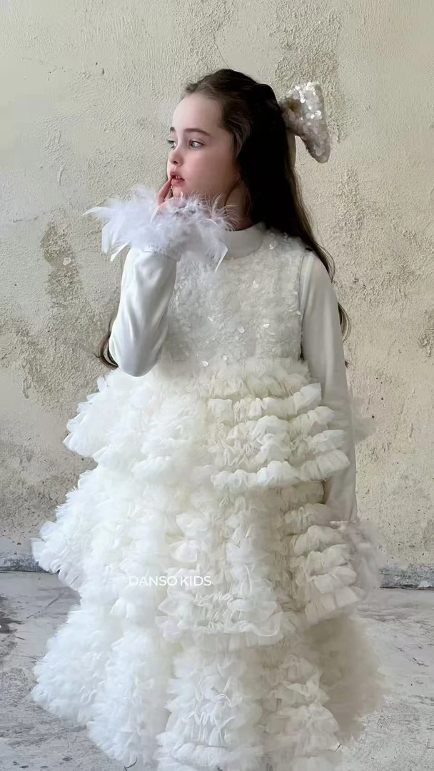 女童生日轻奢礼服裙洋气小女孩钢琴表演背心裙蛋糕儿童公主裙秋冬