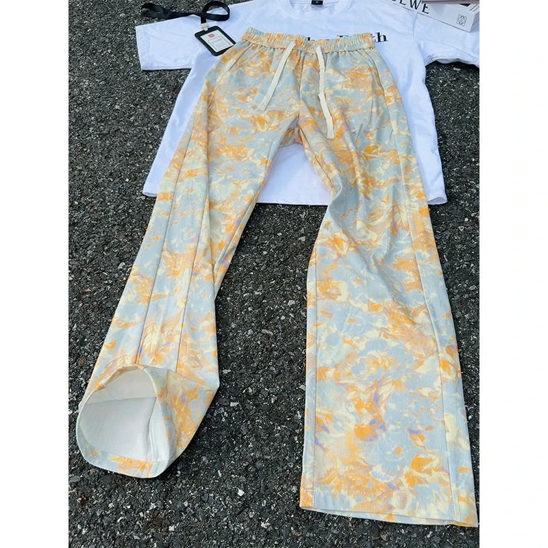 小众晕染印花裤子男夏季新款美式复古痞帅设计感宽松显瘦直筒长裤