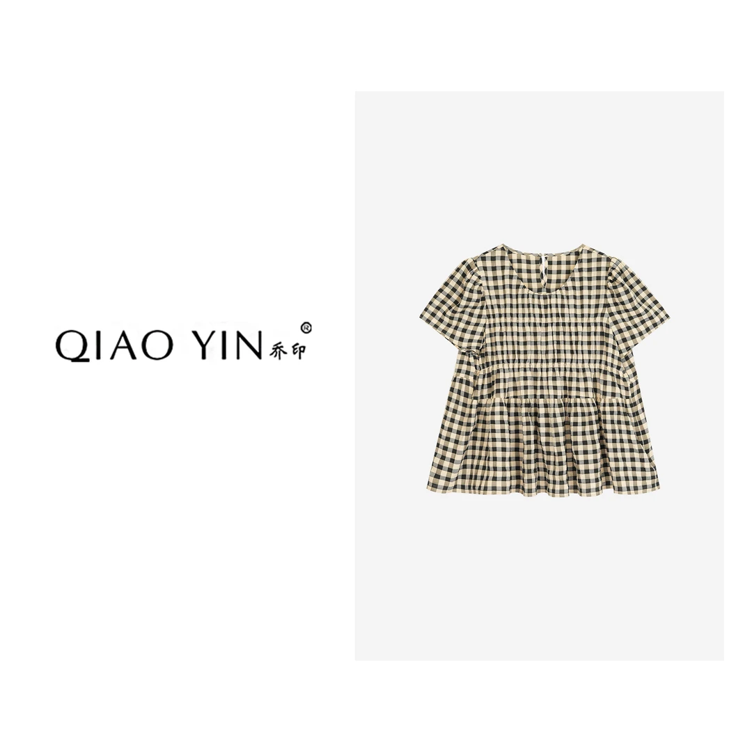 QIAO YIN"小衫“小香风气质时尚休闲夏季格子千鸟格格纹QY27527