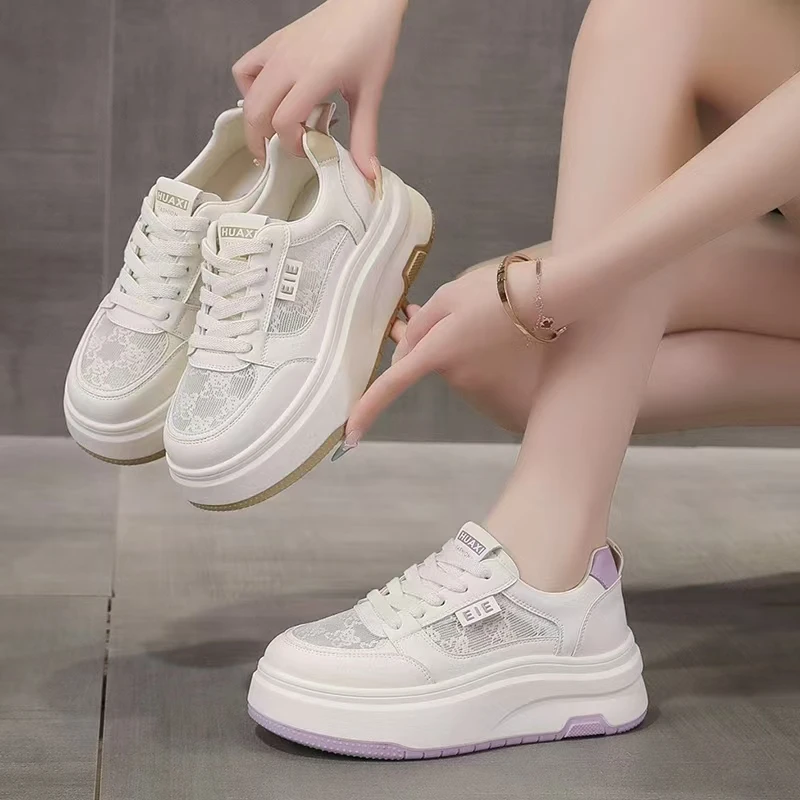 6623真皮厚底网面板鞋四季新款百搭低帮平底休闲小白鞋