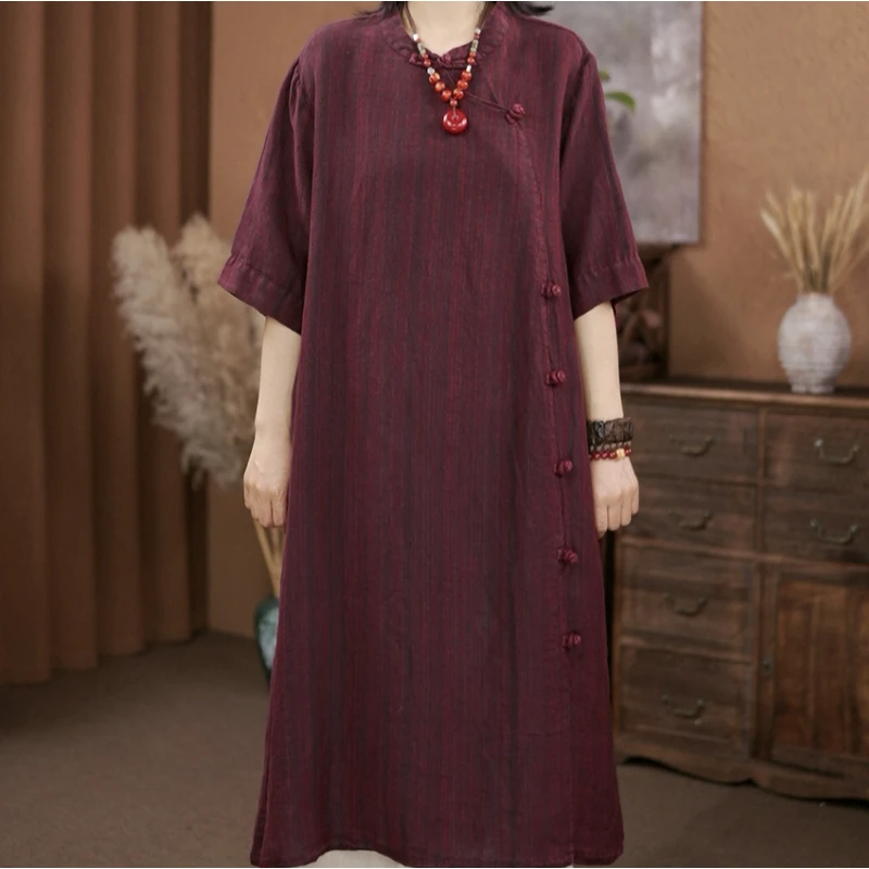 【原制原味】6999色织亚麻炒色做旧中长款复古文艺民族风袍子