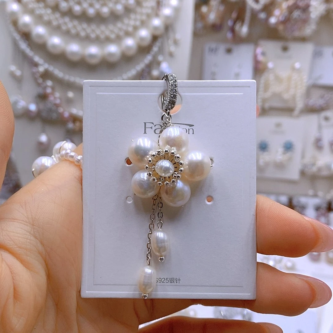 银S925镶嵌耳饰淡水珍珠