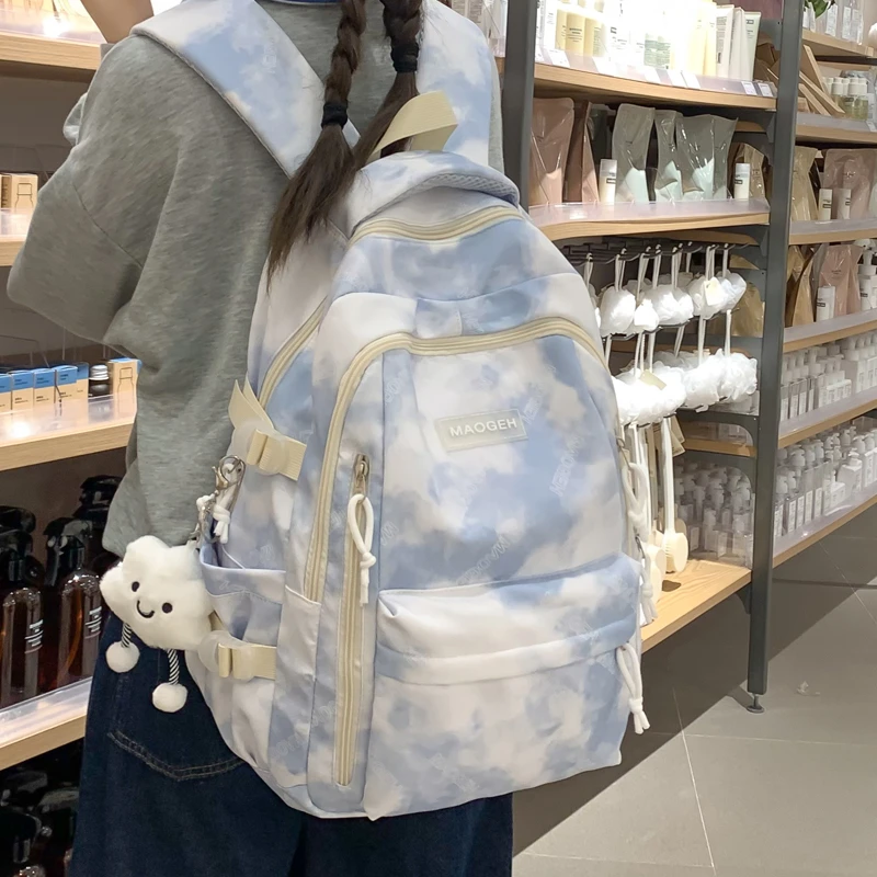 简约书包女大学生清新扎染风高中生少女系双肩包初中生高颜值背包