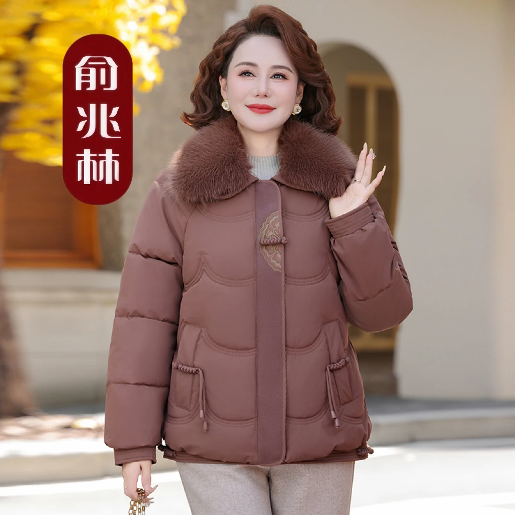 新中式中年妈妈冬装加厚棉衣外套洋气国风棉袄中老年女装秋冬棉服