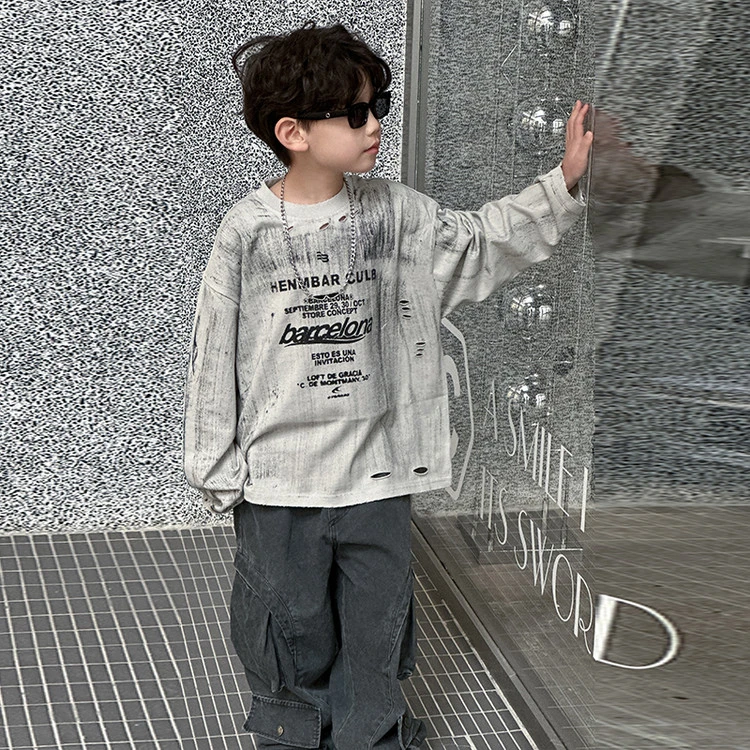 HY2541儿童时尚卫衣2025春季新款男童韩版宽松中小童圆领套头衫