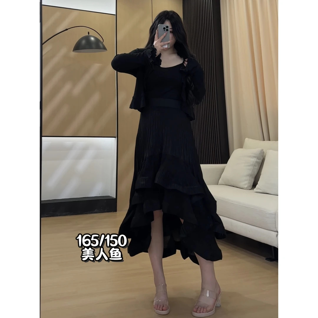 大雯子微胖定制【JWT1121】气质高腰黑色法式宽松中长款防晒半身裙