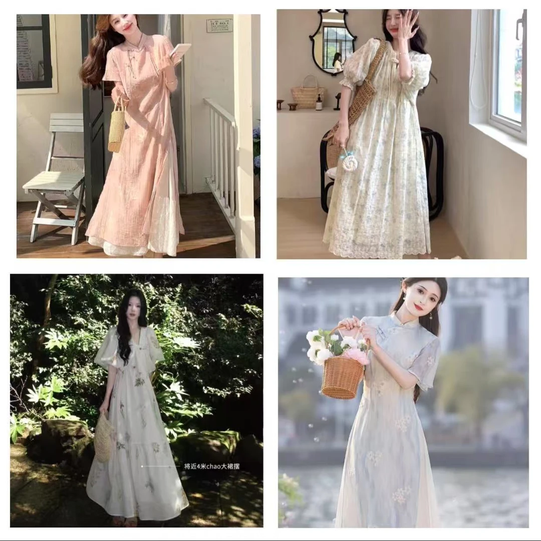 001-100复古民族风设计感新中式温柔感连衣裙套装韩系显瘦仙气
