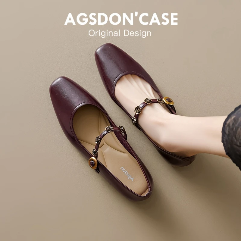 Y奥古狮登玛丽珍单鞋女2025新款秋季配裙子方头红色通勤凉鞋外穿Y