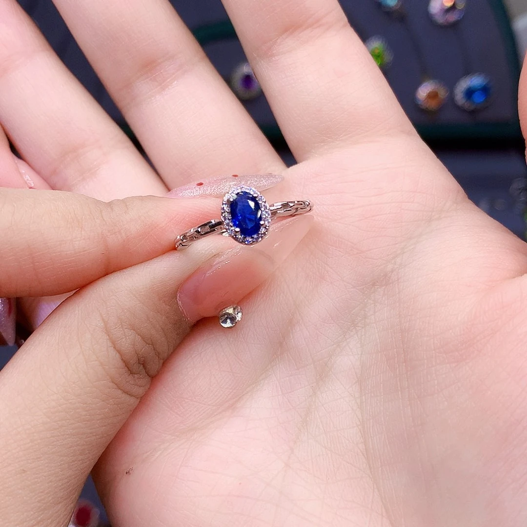蓝宝石戒指银S925镶嵌