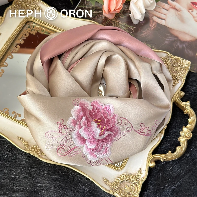 HEPHSORON苏绣丝巾礼盒妈妈款刺绣薄款外搭披肩桑蚕丝真丝围巾