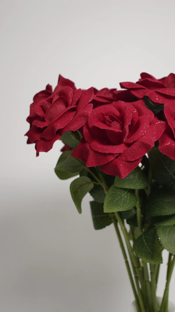 洒金绒布玫瑰花假花情人节餐桌插花客厅餐桌高级摆设装饰花艺摆放