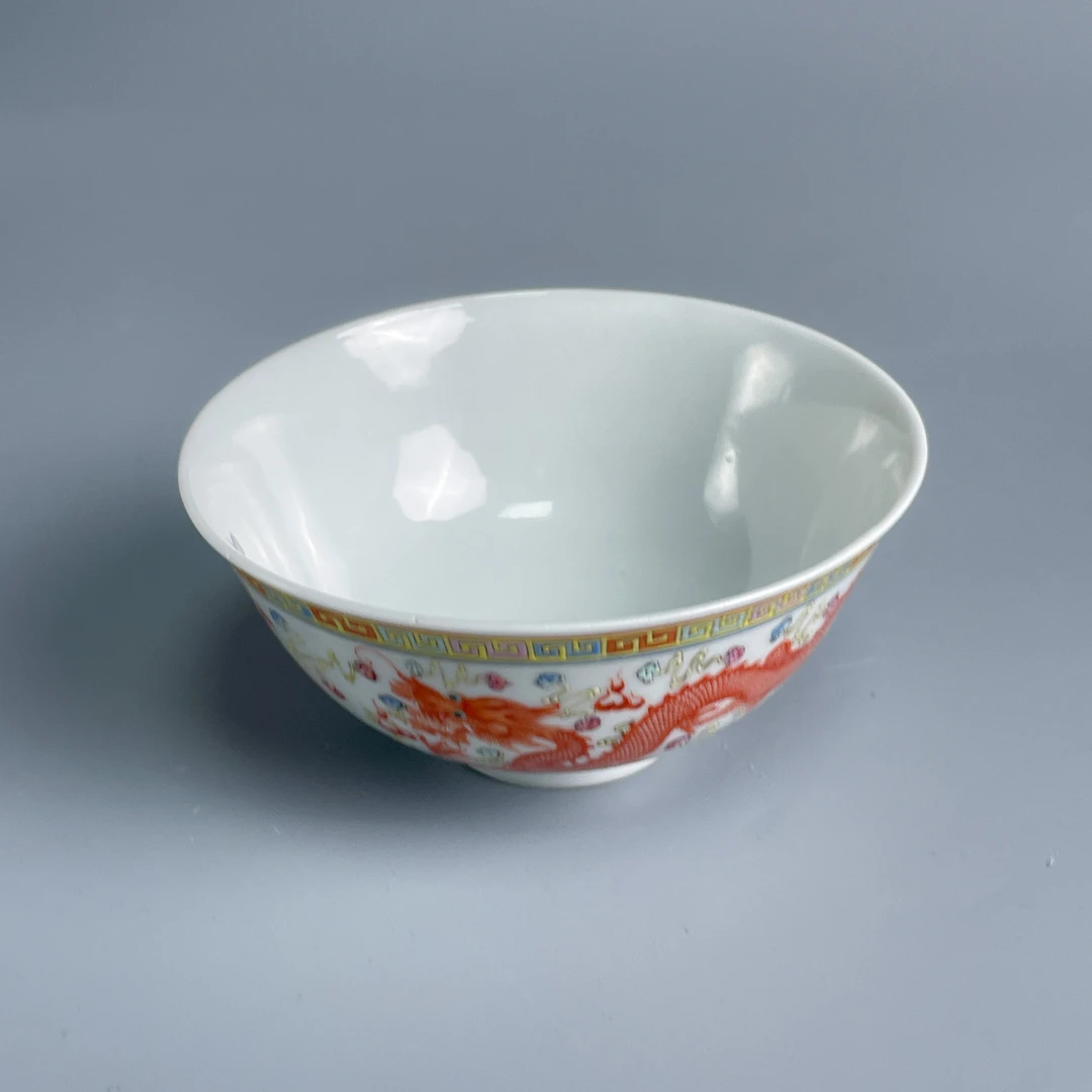 民国粉彩龙凤纹碗/M25CR003A98瓷器/古董/古玩/收藏/文物/绣花张