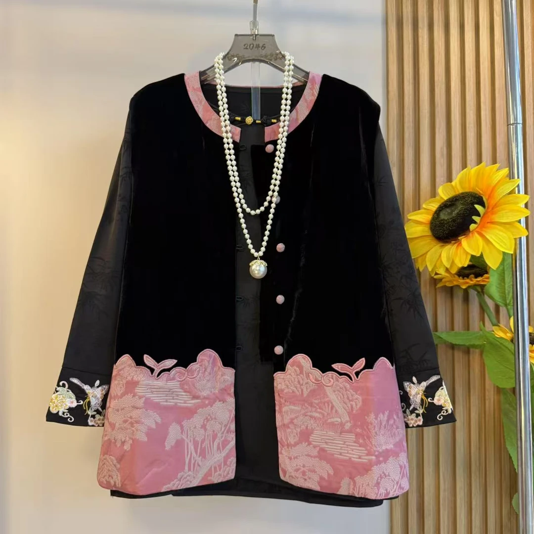 2025秋季新款女装新中式中国风禅意黑色丝绒上衣马甲搭配打底衫潮
